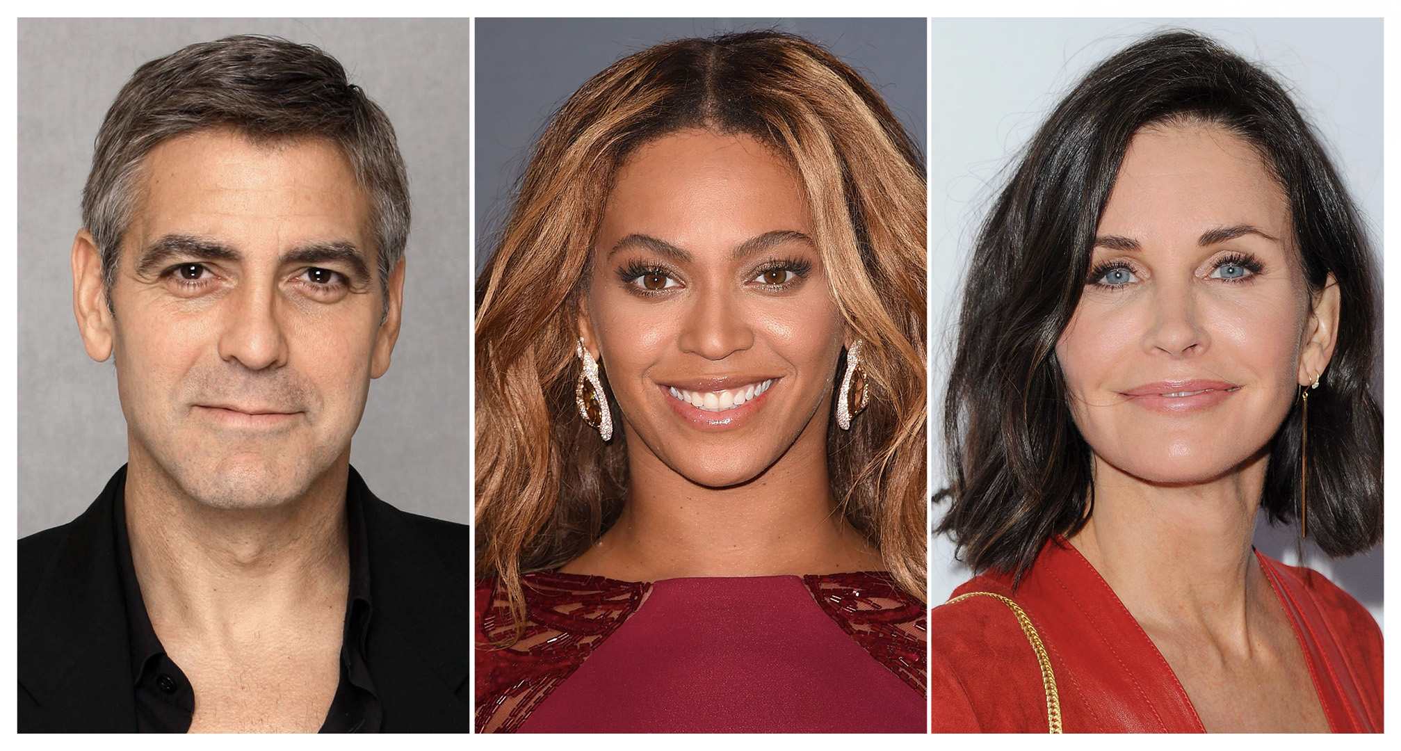 collage av george clooney, beyoncé och courtney cox