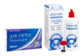 Air Optix Plus Hydraglyde Multifocal (3 linser) + Oxynate Peroxide 380 ml med linsetui